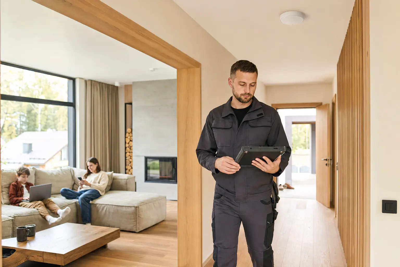 Инженер проверяет качество покрытия Wi-Fi на объекте